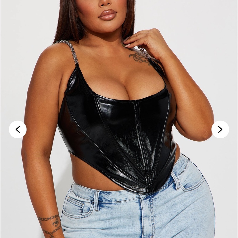 Manesh Faux Leather Corset Top - Black